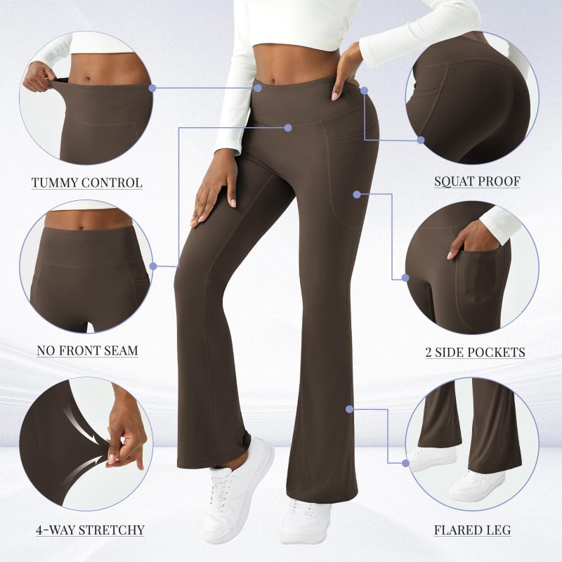 COPYLEAF Womens Yoga Pants with Pockets High Waisted Flare Leggings Bell Bottom Yoga Dress Pants Seamless Bootcut Pants(Brown L) - Image 5