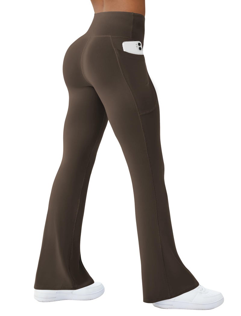 COPYLEAF Womens Yoga Pants with Pockets High Waisted Flare Leggings Bell Bottom Yoga Dress Pants Seamless Bootcut Pants(Brown L) - Image 1