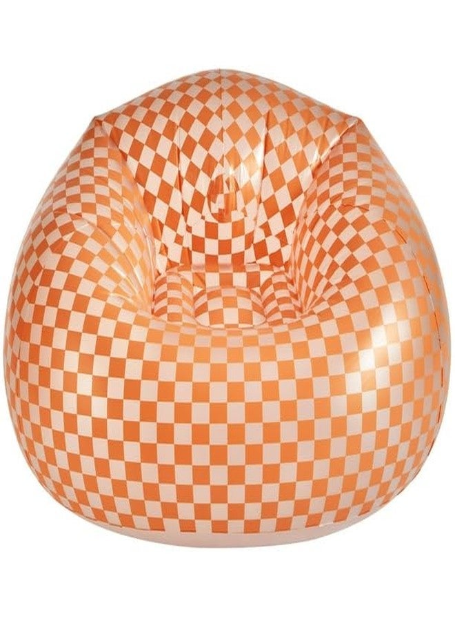 Idea Nuova Urban Lifestyle Inflatable Chair, Retro Orange/White Checkered Design,Comfy Seating for Teens and Adults, Ideal for Dorms, Bedrooms & Living Spaces - Image 1