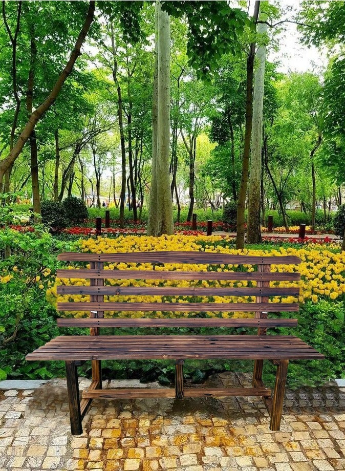 Generic 𝐅𝐅𝐃 Acacia Wooden Bench for Outdoor Patio Furniture Height – 45cm, Width – 120cm, Length – 35cm., Garden Bench with Backrest  – Durable & Elegant Park Bench with Oil Finish - Image 5