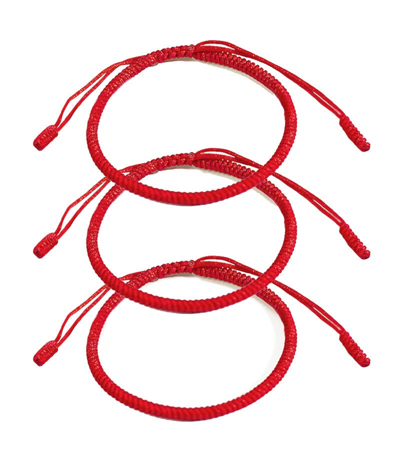 RIMOBUL 3PCS Handmade Tibetan Buddhist Lucky Bracelet Red Rope Bracelet Red Color Bracelets Matching Bracelets - Image 1