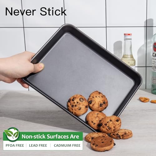 HONGBAKE 2 Pack 9.7X7.5" Toaster Oven Pans for Baking, 57% Thicker Nonstick 1/8 Cookie Sheet Pan Set, Small Baking Tray, Dishwasher Safe and Heavy Duty, Black - Image 5
