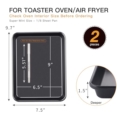 HONGBAKE 2 Pack 9.7X7.5" Toaster Oven Pans for Baking, 57% Thicker Nonstick 1/8 Cookie Sheet Pan Set, Small Baking Tray, Dishwasher Safe and Heavy Duty, Black - Image 3