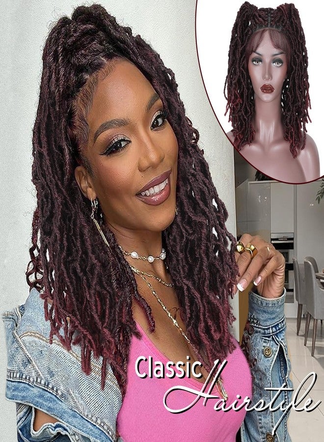 FAVE Full Lace Short Dreadlock Wigs Afro Ombre Burgundy Faux Locs Wigs Synthetic Twisted Wig 14IN Dreadlock Wigs for Black Women (1B/BUG) - Image 4