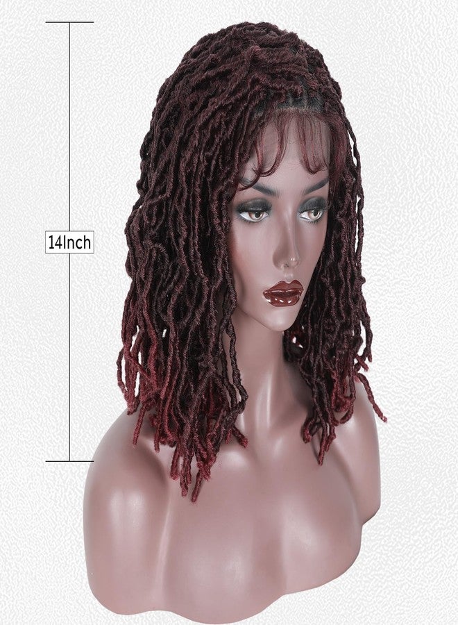 FAVE Full Lace Short Dreadlock Wigs Afro Ombre Burgundy Faux Locs Wigs Synthetic Twisted Wig 14IN Dreadlock Wigs for Black Women (1B/BUG) - Image 2