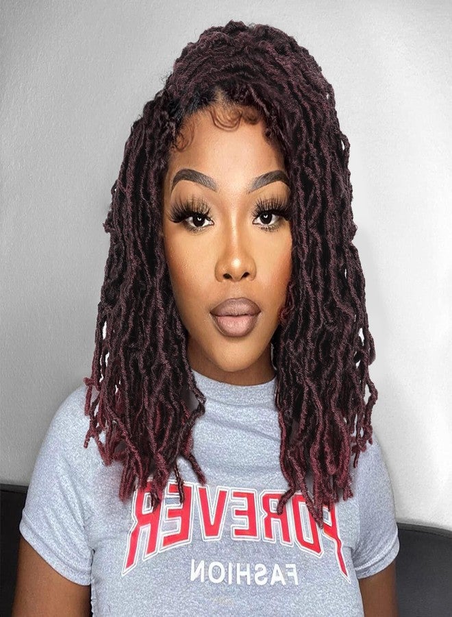 FAVE Full Lace Short Dreadlock Wigs Afro Ombre Burgundy Faux Locs Wigs Synthetic Twisted Wig 14IN Dreadlock Wigs for Black Women (1B/BUG) - Image 1