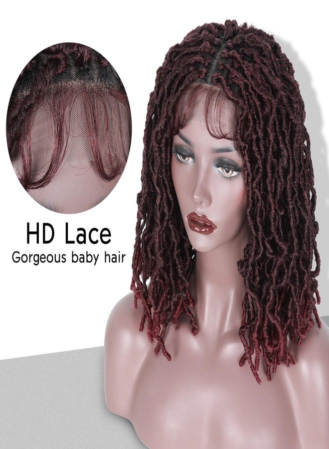 FAVE Full Lace Short Dreadlock Wigs Afro Ombre Burgundy Faux Locs Wigs Synthetic Twisted Wig 14IN Dreadlock Wigs for Black Women (1B/BUG) - Image 3