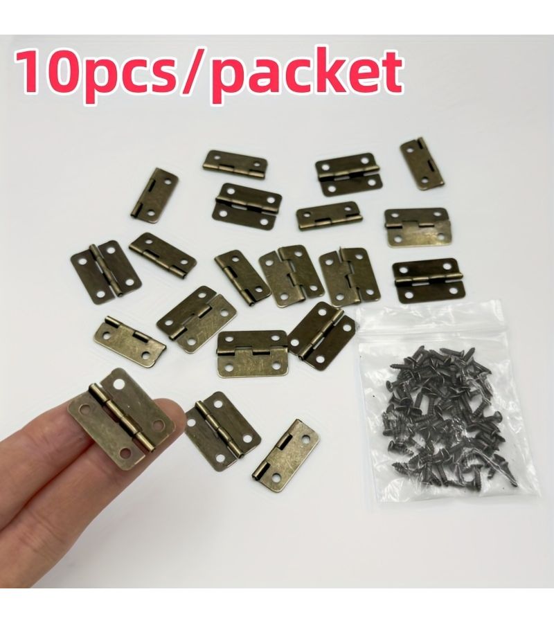 10 Yellow Retro Decorative Hinges with Screws for Wooden Box Jewelry Cabinet - Image 5