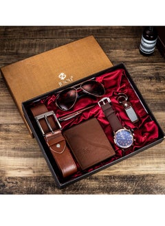 JESOU 6-in-1 Deluxe Gift Set: Sunglasses, Belt, Wallet, Keychain, Signature Pen, and Large Dial Quartz Watch.  - Image 1