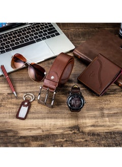 JESOU 6-in-1 Deluxe Gift Set: Sunglasses, Belt, Wallet, Keychain, Signature Pen, and Large Dial Quartz Watch.  - Image 2