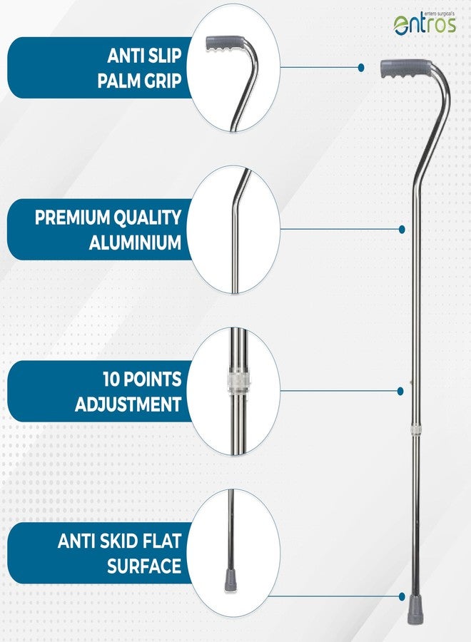 Entros Premium Single Leg Curved Height Adjustable Walking Stick | Lightweight Walking stick |Ideal for Senior Citizen, Patient & Handicap - 928 Silver - Image 3