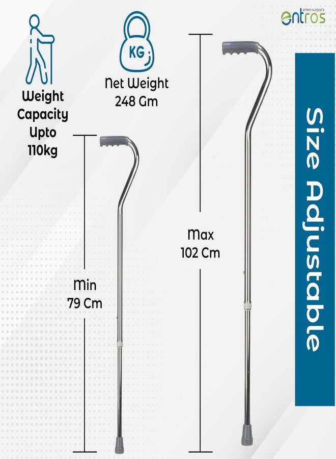 Entros Premium Single Leg Curved Height Adjustable Walking Stick | Lightweight Walking stick |Ideal for Senior Citizen, Patient & Handicap - 928 Silver - Image 4