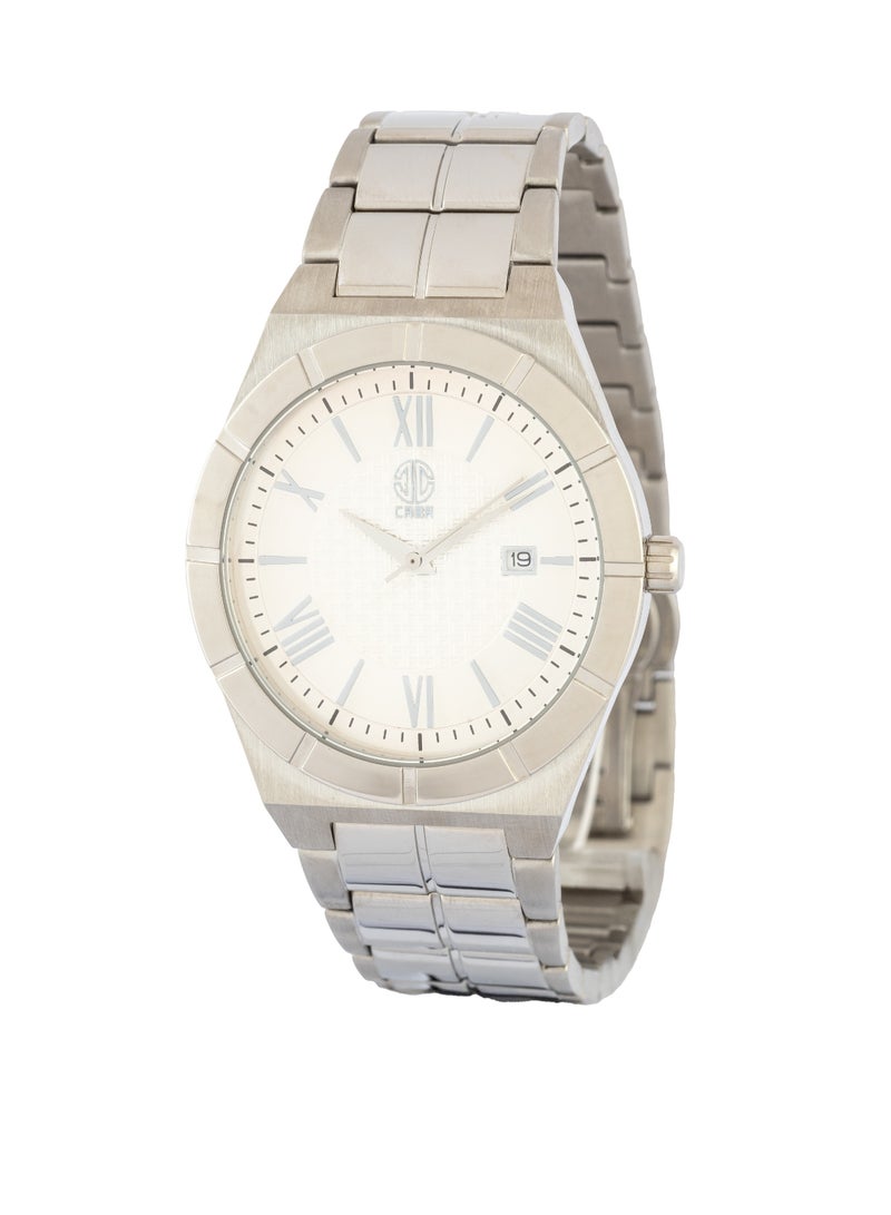 CABA Men's Watch, Elegant Design, Date Display, Roman Numbers, White Dial, Water Resistant And Rust Resistant, Stainless Steel, Silver - 3106890M - Image 3
