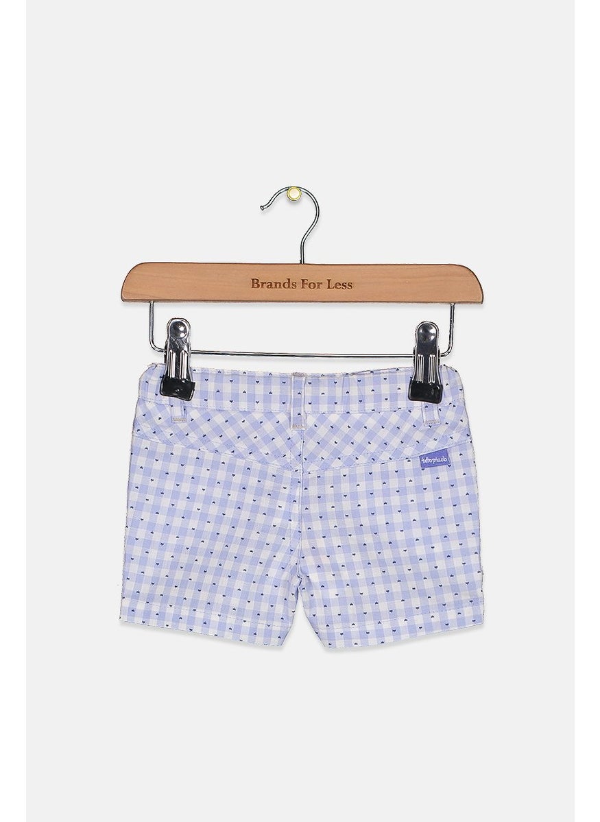Tutto Piccolo - Toddlers Girl Printed Short, Blue and White - Image 1
