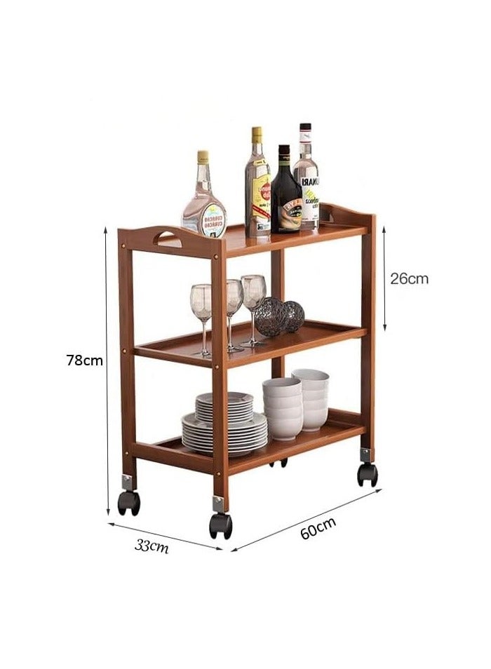 HOME TASTE Wooden Storage Cart with Four Lockable Wheels Kitchen Cart 3 Tier Rolling Cart Storage Organizer Shelf Multifunctional Utility Cart for Living Room, Bathroom, Kitchen, Laundry Room - Image 2