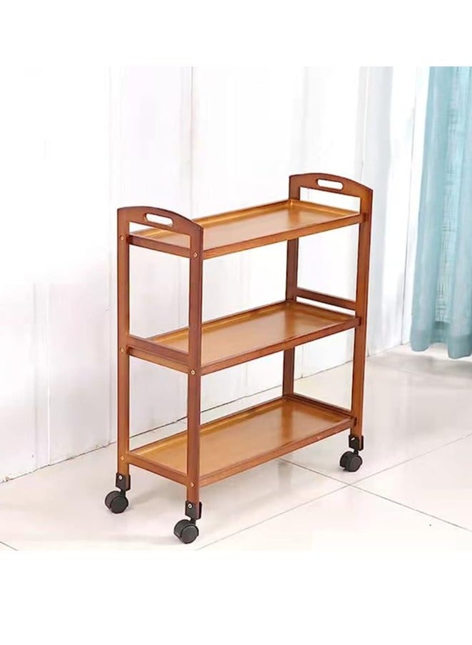 HOME TASTE Wooden Storage Cart with Four Lockable Wheels Kitchen Cart 3 Tier Rolling Cart Storage Organizer Shelf Multifunctional Utility Cart for Living Room, Bathroom, Kitchen, Laundry Room - Image 3