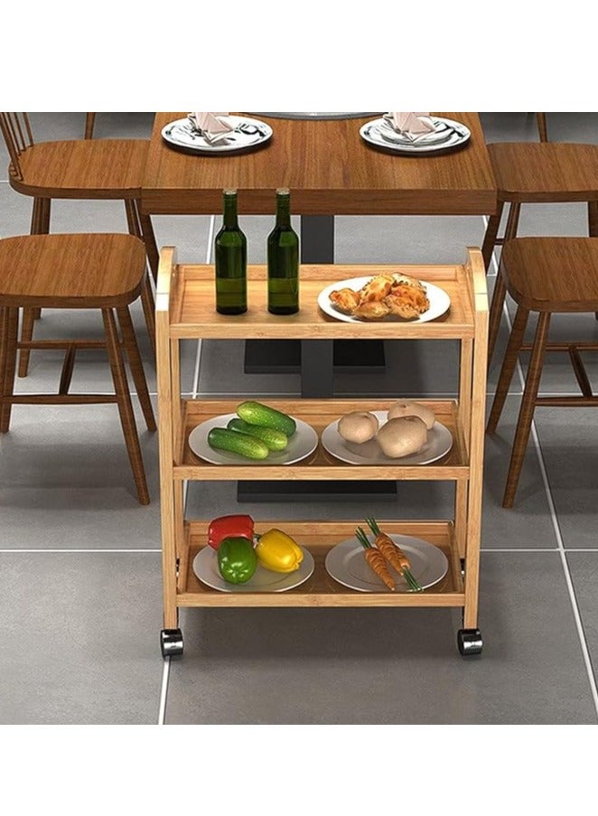 HOME TASTE Wooden Storage Cart with Four Lockable Wheels Kitchen Cart 3 Tier Rolling Cart Storage Organizer Shelf Multifunctional Utility Cart for Living Room, Bathroom, Kitchen, Laundry Room - Image 4