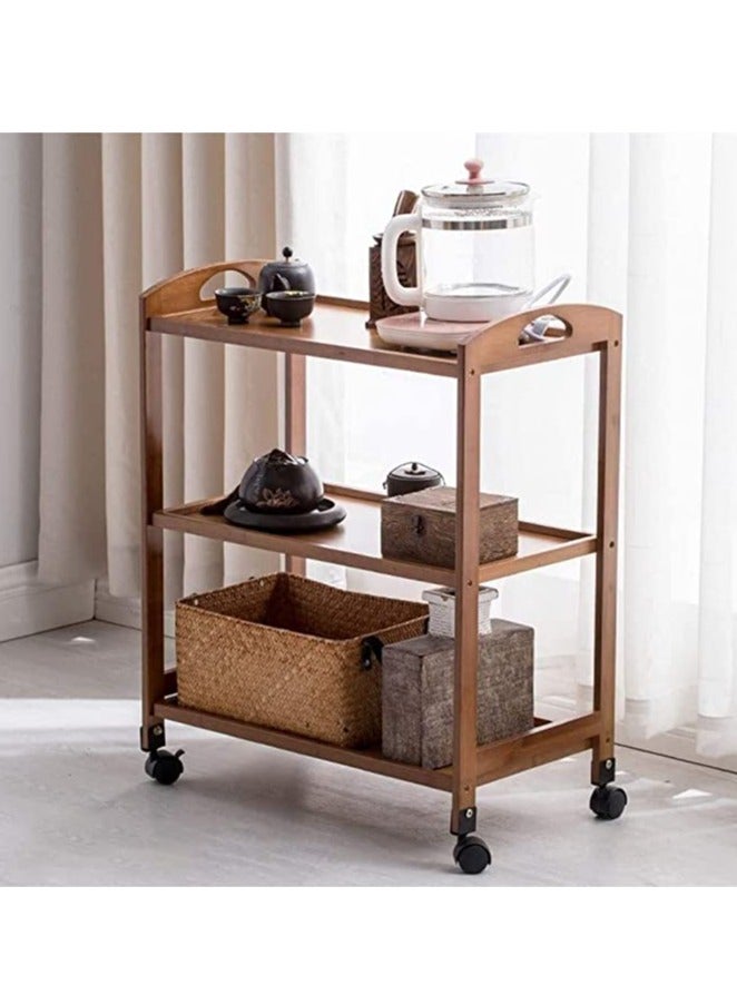 HOME TASTE Wooden Storage Cart with Four Lockable Wheels Kitchen Cart 3 Tier Rolling Cart Storage Organizer Shelf Multifunctional Utility Cart for Living Room, Bathroom, Kitchen, Laundry Room - Image 5