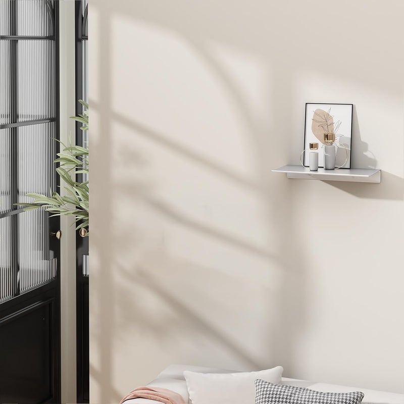 Danpoo Small Floating Shelf for Wall Storage, Mini Display Shelf for Collectibles, Metal Wall Shelf for Bathroom/Living Room/Kitchen/Bedroom(Silver, 8") - Image 2