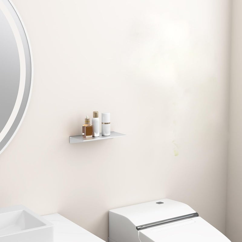 Danpoo Small Floating Shelf for Wall Storage, Mini Display Shelf for Collectibles, Metal Wall Shelf for Bathroom/Living Room/Kitchen/Bedroom(Silver, 8") - Image 5