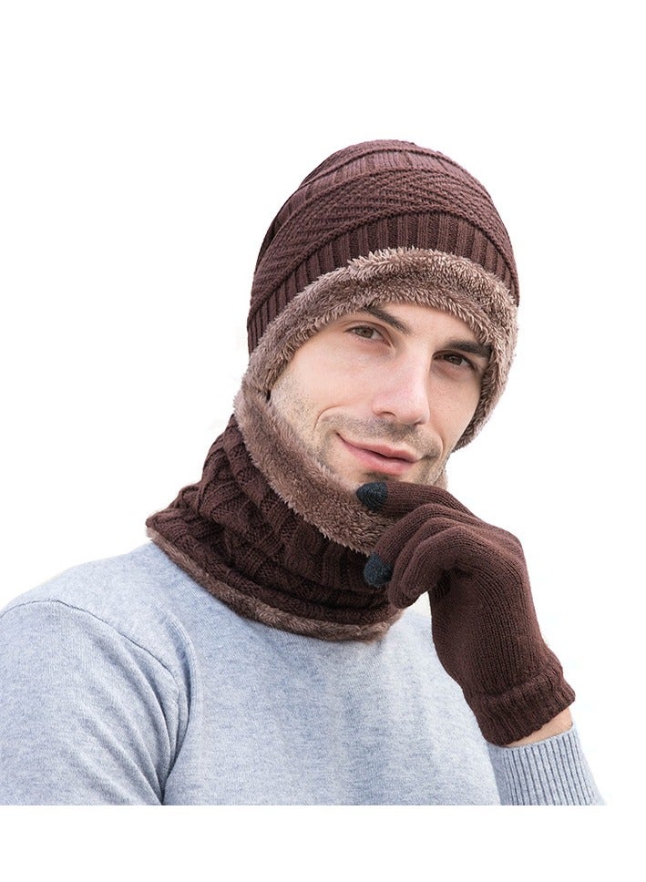Loquat Winter Padded Cap Knitted Hat Scarf 3-Piece Set  - Image 1