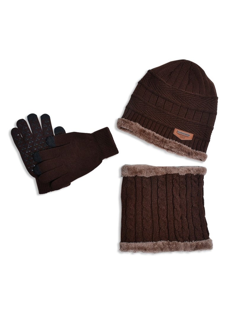 Loquat Winter Padded Cap Knitted Hat Scarf 3-Piece Set  - Image 2