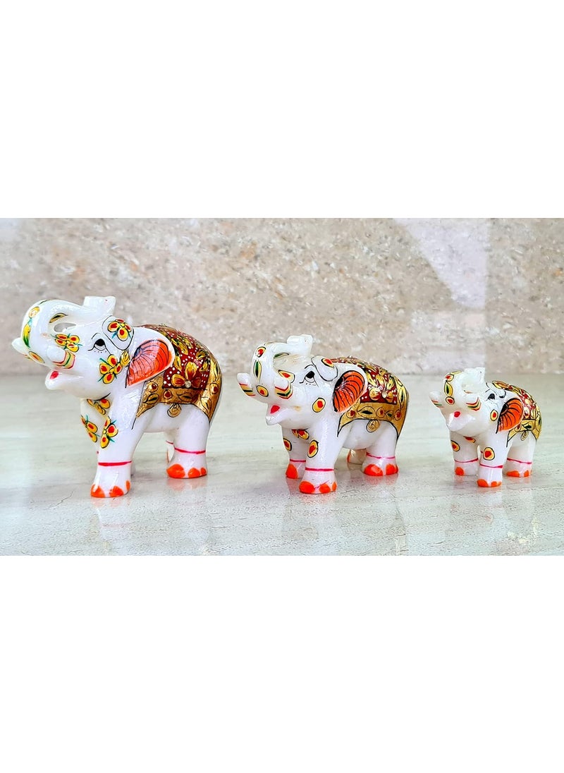 ESPLANADE ESPLANADE Marble Elephant Family with Calf Set of 3 Sculpture Showpiece Figurines Home Decor White Multi 5 Inches  - Image 3