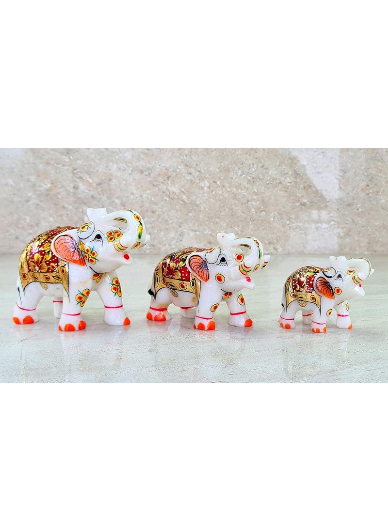 ESPLANADE ESPLANADE Marble Elephant Family with Calf Set of 3 Sculpture Showpiece Figurines Home Decor White Multi 5 Inches  - Image 2