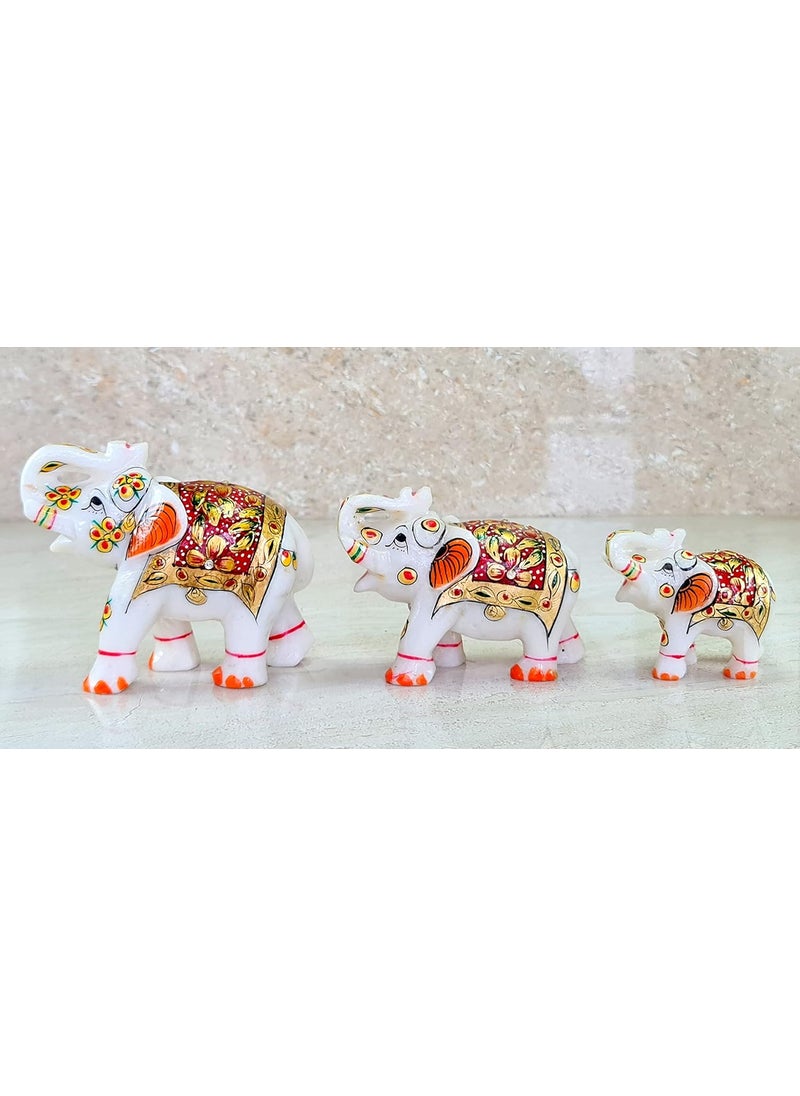 ESPLANADE ESPLANADE Marble Elephant Family with Calf Set of 3 Sculpture Showpiece Figurines Home Decor White Multi 5 Inches  - Image 1