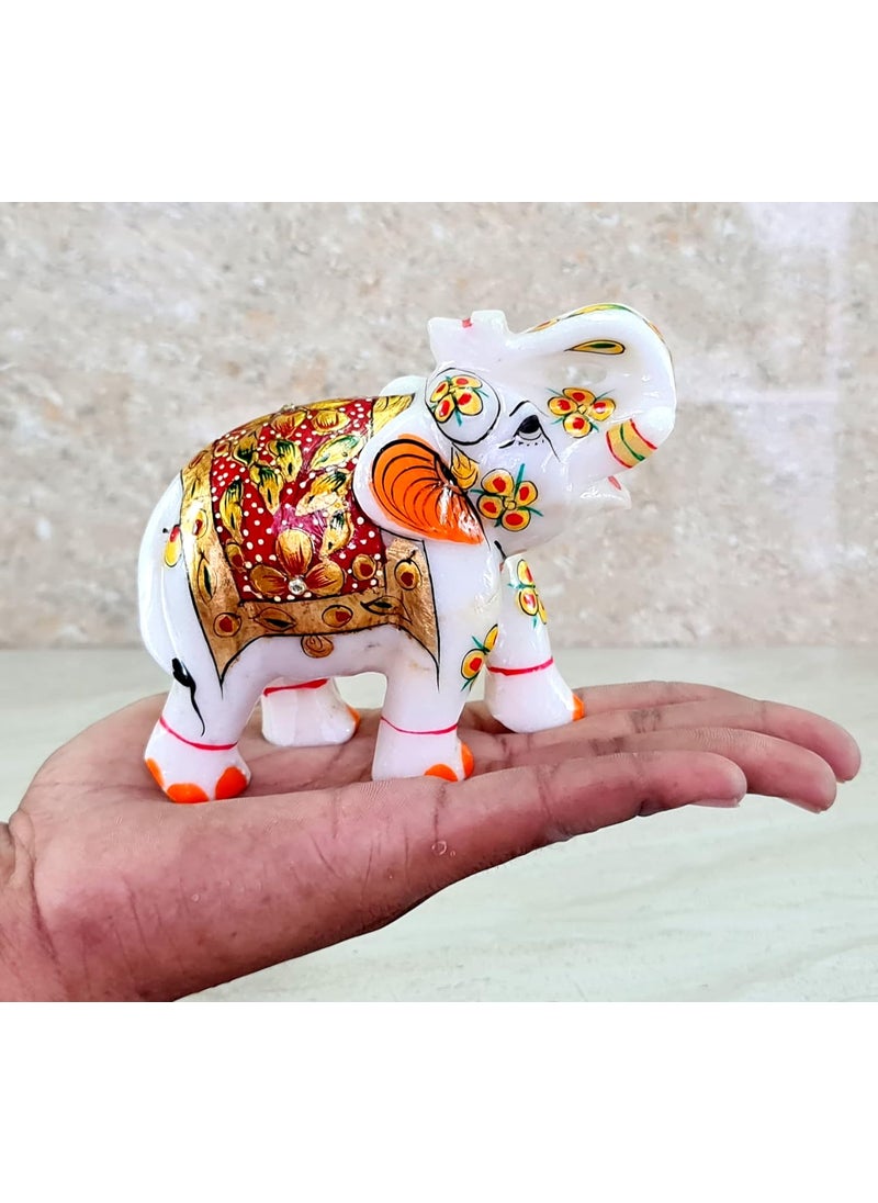 ESPLANADE ESPLANADE Marble Elephant Family with Calf Set of 3 Sculpture Showpiece Figurines Home Decor White Multi 5 Inches  - Image 5