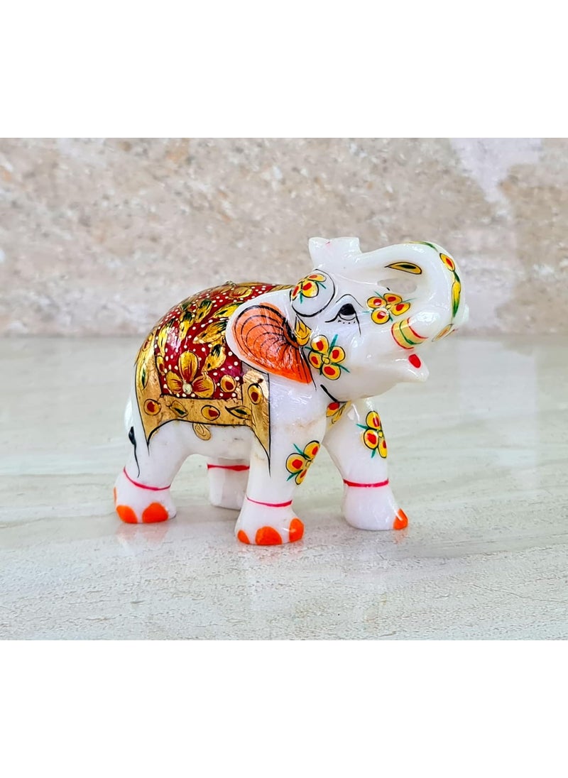 ESPLANADE ESPLANADE Marble Elephant Family with Calf Set of 3 Sculpture Showpiece Figurines Home Decor White Multi 5 Inches  - Image 4