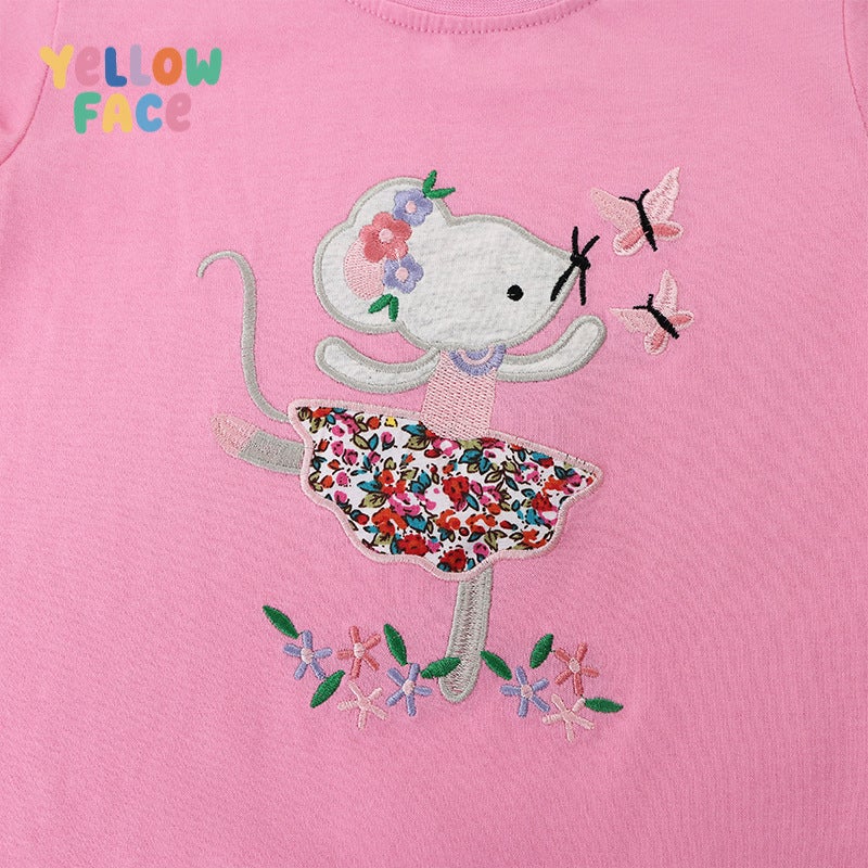 Girls Short Sleeve T-Shirt with Ballet Mouse Embroidery - Image 3