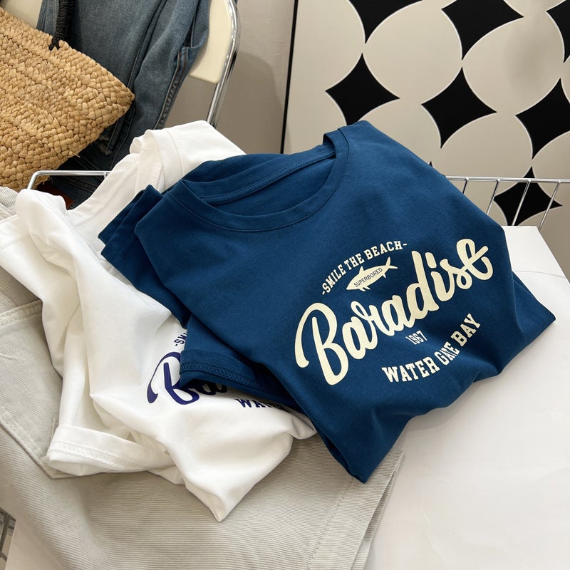 New Summer Short-Sleeved T-Shirt For Women Korean Style Loose Half-Sleeved Pullover Round Neck Top Printed Women'S Letter Printed T-Shirt - Image 4