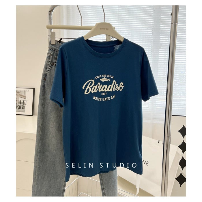 New Summer Short-Sleeved T-Shirt For Women Korean Style Loose Half-Sleeved Pullover Round Neck Top Printed Women'S Letter Printed T-Shirt - Image 1