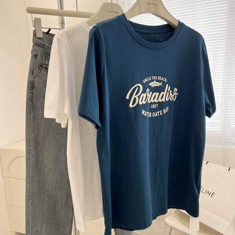 New Summer Short-Sleeved T-Shirt For Women Korean Style Loose Half-Sleeved Pullover Round Neck Top Printed Women'S Letter Printed T-Shirt - Image 2
