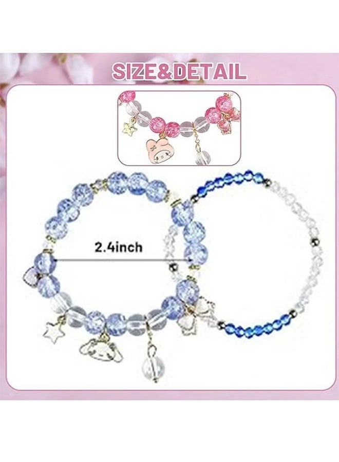 4 Pieces Crystal Bracelets Cartton Pendant Kawaii Pearl Cute Cartoon Elastic Beaded Bracelets Cartoon Themed Pendant Bracelets Gift for Teen Girls Kids - Image 3