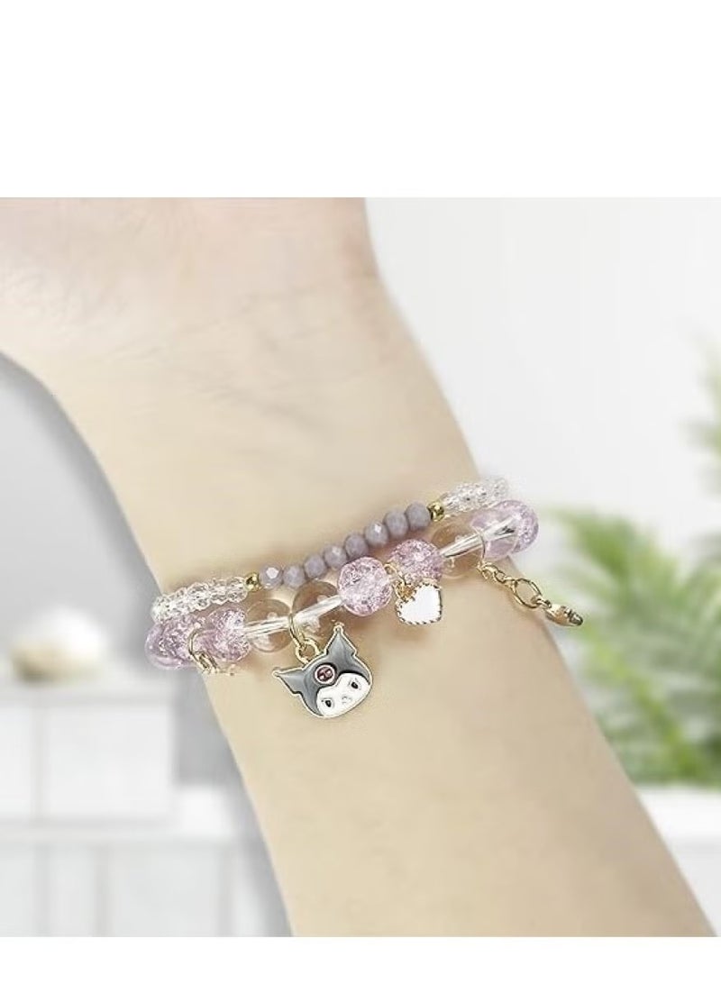 4 Pieces Crystal Bracelets Cartton Pendant Kawaii Pearl Cute Cartoon Elastic Beaded Bracelets Cartoon Themed Pendant Bracelets Gift for Teen Girls Kids - Image 5