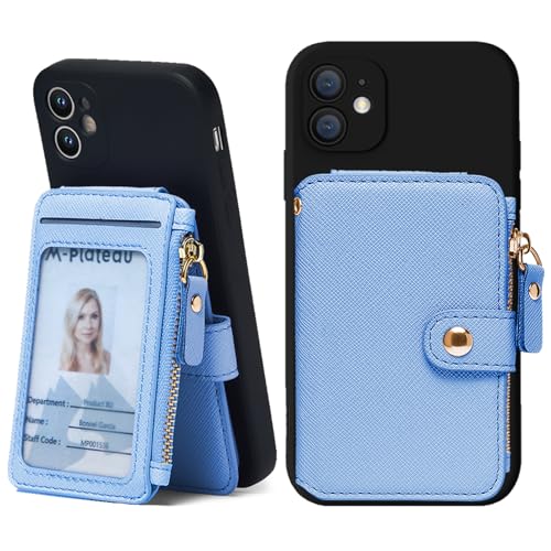 M-Plateau RFID Blocking Phone Wallet Stick on Leather, Card Holder for Phone Case Attachable Credit Card Holder (Compatible with Most Smartphones) Sky Blue - Image 1