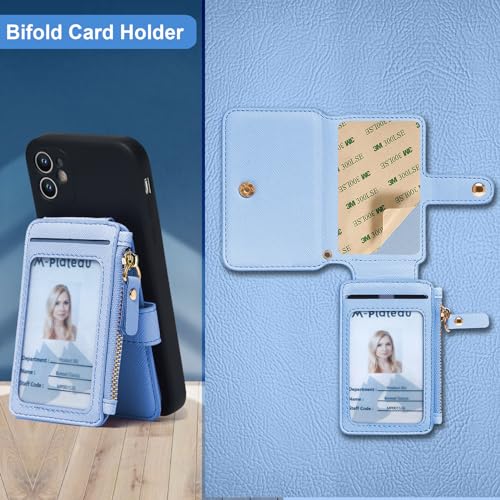 M-Plateau RFID Blocking Phone Wallet Stick on Leather, Card Holder for Phone Case Attachable Credit Card Holder (Compatible with Most Smartphones) Sky Blue - Image 4