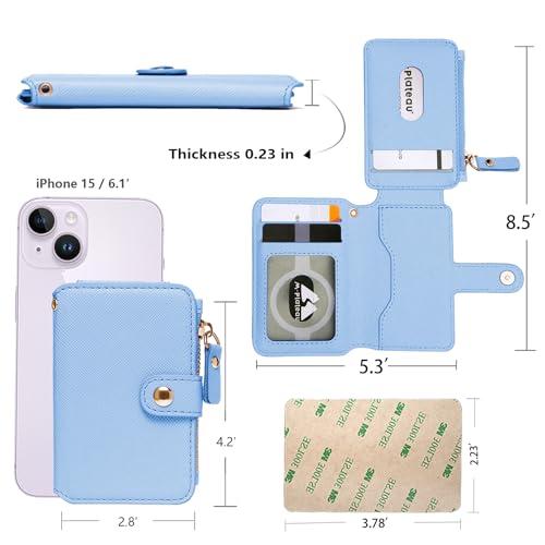 M-Plateau RFID Blocking Phone Wallet Stick on Leather, Card Holder for Phone Case Attachable Credit Card Holder (Compatible with Most Smartphones) Sky Blue - Image 2