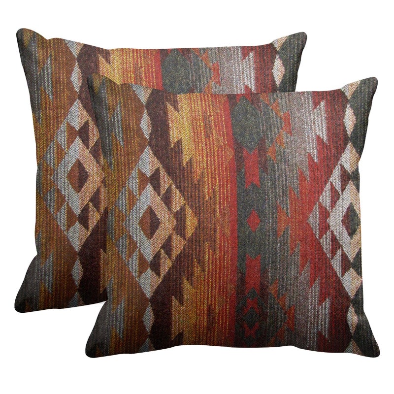 Emvency Set of 2 Aztec Throw Pillow Cover 20x20 Inches Decorative Pillowcase Navajo Orange Red Grey Tribal Decor Rectangle Pillow Cover with Hidden Zipper for Bedroom Sofa