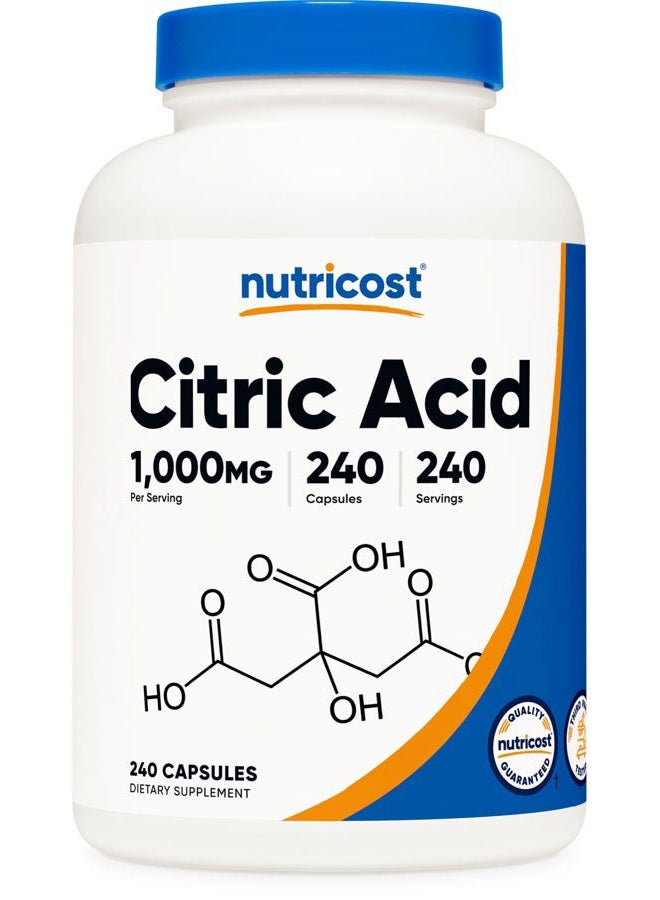 Nutricost Citric Acid 1000mg (1 gram), 240 Capsules - Gluten Free, Non-GMO - Image 1