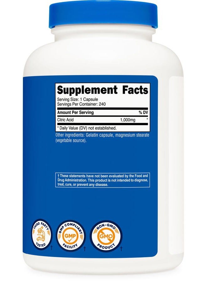 Nutricost Citric Acid 1000mg (1 gram), 240 Capsules - Gluten Free, Non-GMO - Image 5