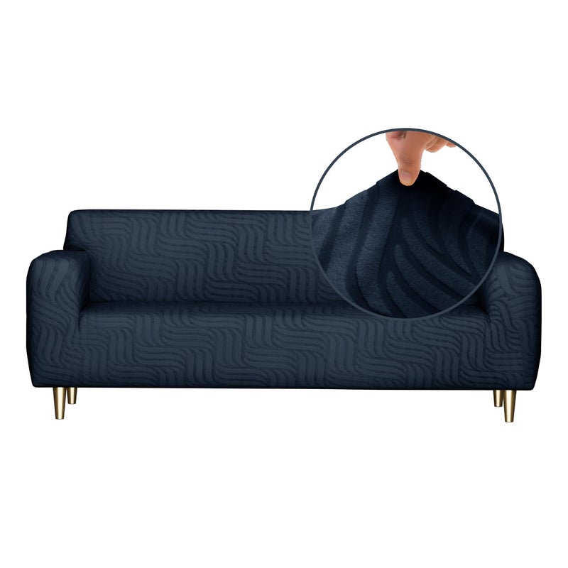 Lukzer غطاء أريكة جاكار عالمي 3 مقاعد من لوكزر مع 2 غطاء وسادة لمسة ناعمة مرنة قابلة للتمدد (نمط خطوط متموجة زرقاء بحرية باهتة/SC-166-03/180-230 سم) (220 غرام لكل متر مربع) - Image 4