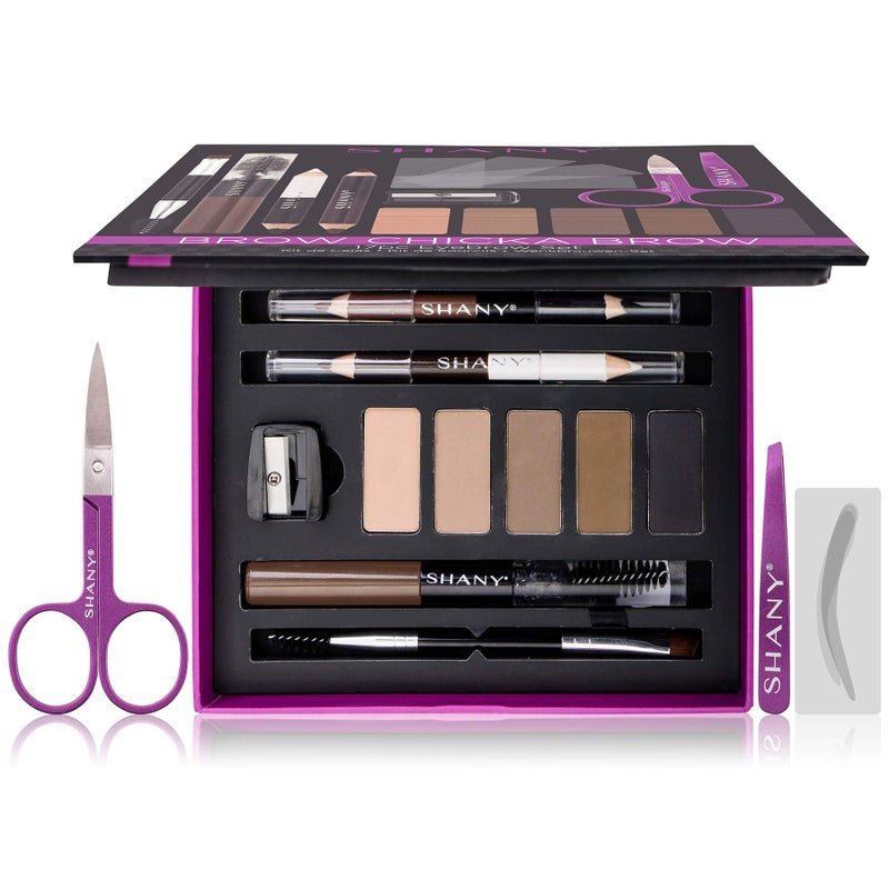 SHANY Brow Chicka Brow Eyebrow Set - 17 Piece Eyebrow Makeup Kit with Brow Powder, Brow Gel, Dual Ended Pencils, Stencils, Scissors, and Tweezers - All Hair Colors - Image 1