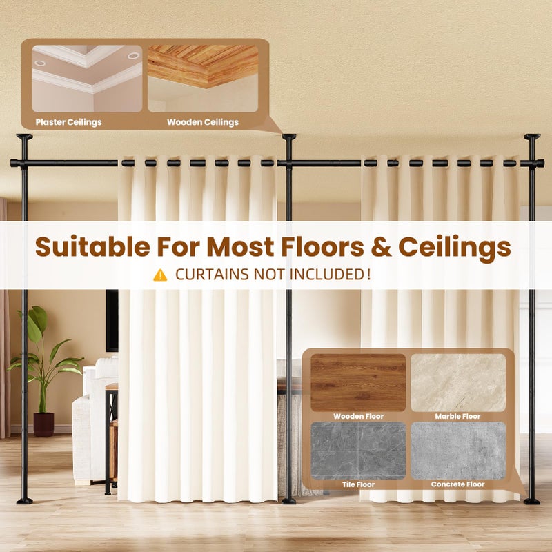 Bonpally Room Divider Curtain Rod, No Drilling Tension Rod for Room Separation, 4-10ft(H) 28-114inch(W) Adjustable Heavy Duty Floor to Ceiling Wall Divider Room Partition Privacy Separator, Black - Image 5