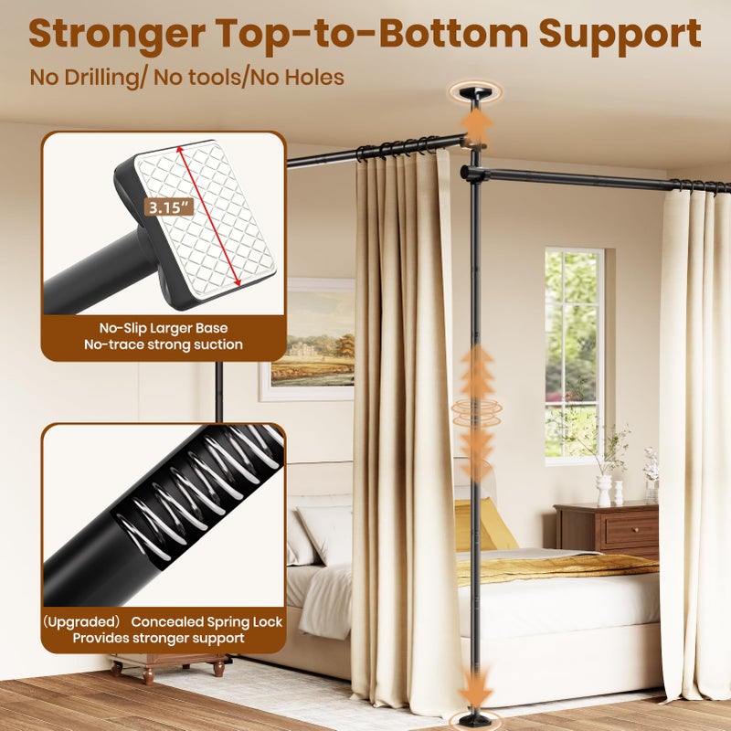 Bonpally Room Divider Curtain Rod, No Drilling Tension Rod for Room Separation, 4-10ft(H) 28-114inch(W) Adjustable Heavy Duty Floor to Ceiling Wall Divider Room Partition Privacy Separator, Black - Image 3