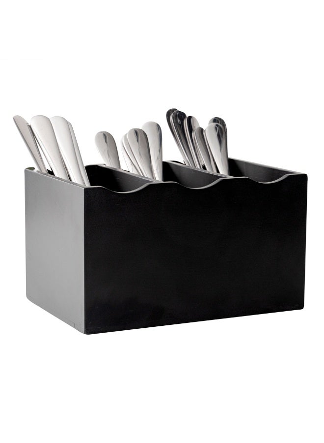 Restaurantware 8.25 x 5.5 x 4.75 Inch Flatware Display, 1 Countertop Buffet Utensil Caddy - 3 Compartment, For Parties, Picnics, Homes, or Restaurants, Black Bamboo Cutlery Holder, Upright - Image 2