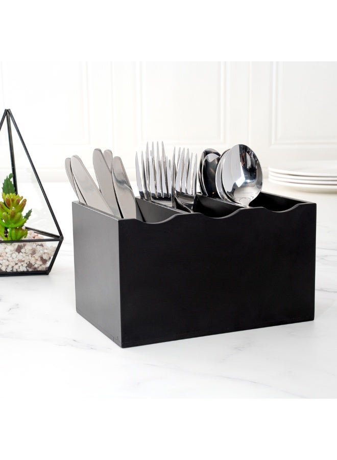 Restaurantware 8.25 x 5.5 x 4.75 Inch Flatware Display, 1 Countertop Buffet Utensil Caddy - 3 Compartment, For Parties, Picnics, Homes, or Restaurants, Black Bamboo Cutlery Holder, Upright - Image 4