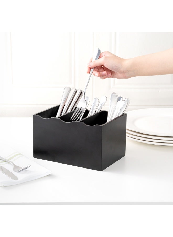 Restaurantware 8.25 x 5.5 x 4.75 Inch Flatware Display, 1 Countertop Buffet Utensil Caddy - 3 Compartment, For Parties, Picnics, Homes, or Restaurants, Black Bamboo Cutlery Holder, Upright - Image 5